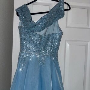 Elegant Light Blue Sequin Gown